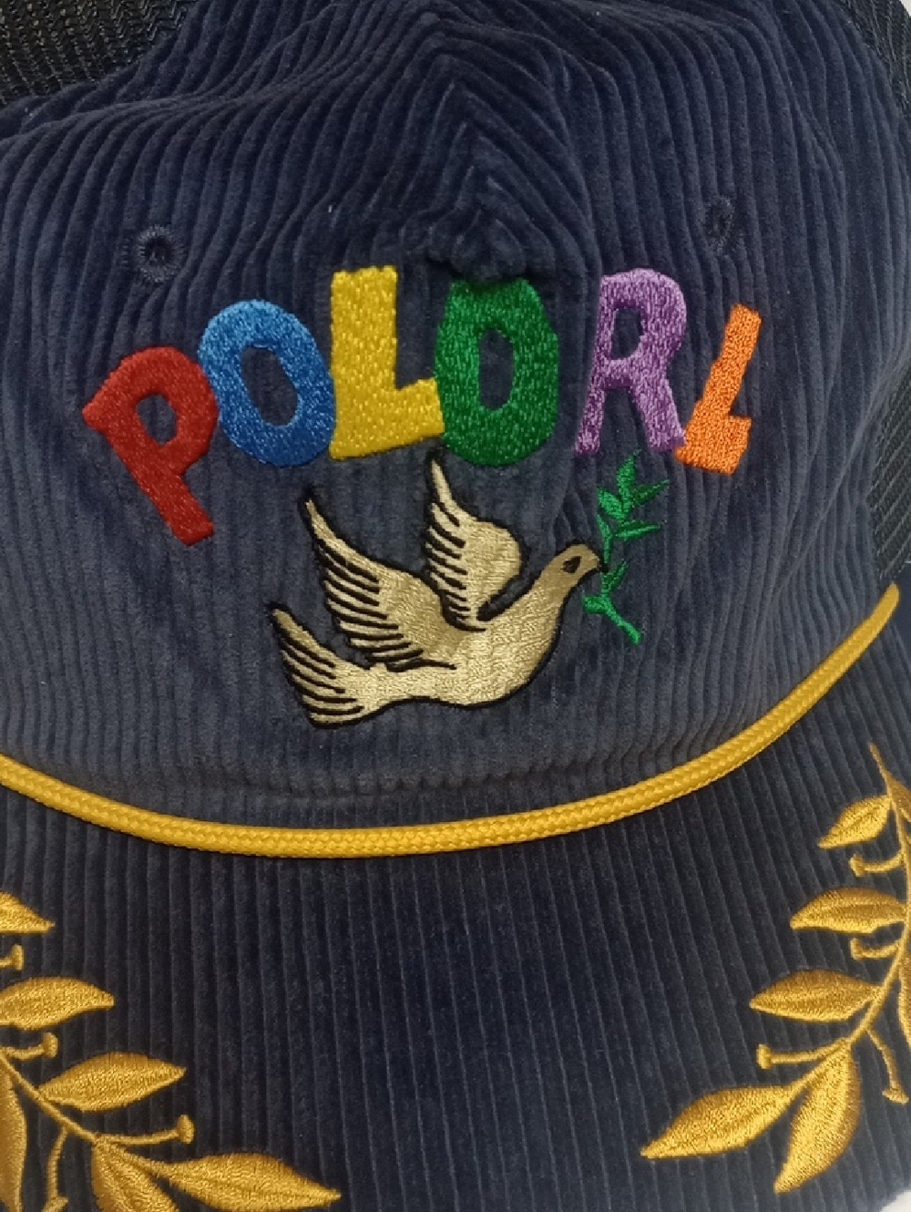 🆕 POLO RALPH LAUREN "PEACE, LOVE" NAVY BLUE CURDOROY MENS SPECIAL EDITION HAT - Picture 3 of 10